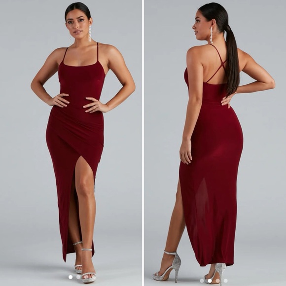 Windsor burgundy get the scoop sleeveless maxi bodycon dress L - Picture 2 of 12